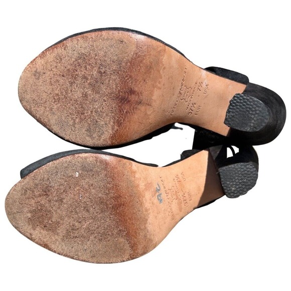 Rebecca Minkoff Demure Toe Suede Bootie High Heel Peep Size 7.5 EU 37.5 Black - Picture 10 of 11